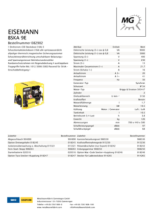 Generatoare de curent pe benzină Eisemann BSKA 9 E