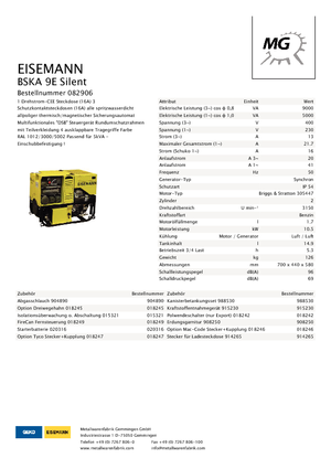 Generatoare de curent pe benzină Eisemann BSKA 9 E