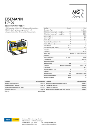 Generatoare de curent pe benzină Eisemann E 7400