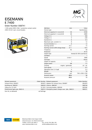 Generatoare de curent pe benzină Eisemann E 7400