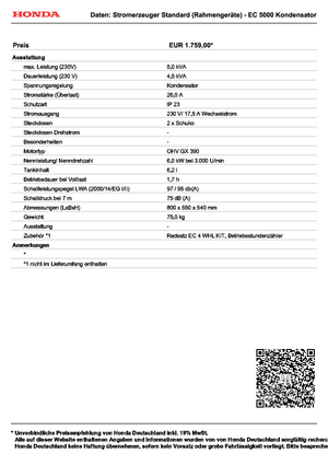 Generatoare de curent pe benzină Honda EC 5000