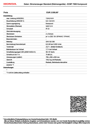 Generatoare de curent pe benzină Honda ECMT 7000