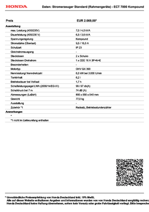 Generatoare de curent pe benzină Honda ECT 7000