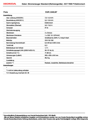 Generatoare de curent pe benzină Honda ECT 7000 P