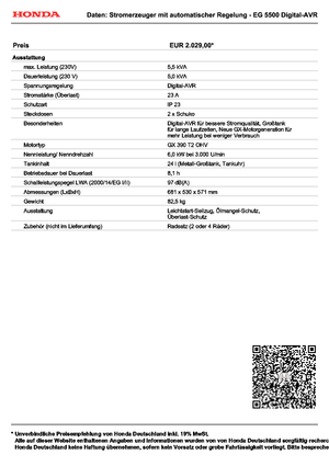 Generatoare de curent pe benzină Honda EG 5500