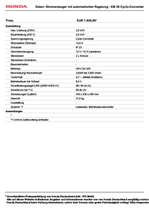 Generatoare de curent pe benzină Honda EM 30