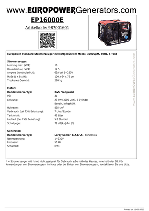 Generatoare de curent pe benzină Europower EP 16000 E (LS)