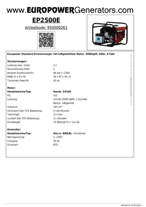 Generatoare de curent pe benzină Europower EP2500E (S)