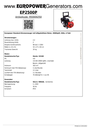 Generatoare de curent pe benzină Europower EP2500P (S)