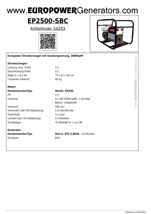 Generatoare de curent pe benzină Europower EP 2500 S/BC (S)