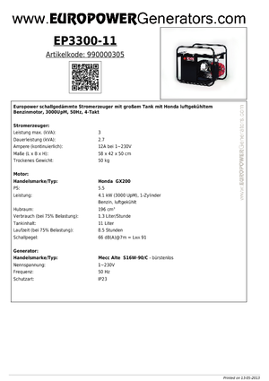 Generatoare de curent pe benzină Europower EP3300-11 (MA)