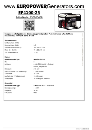 Generatoare de curent pe benzină Europower EP4100-25 (S)