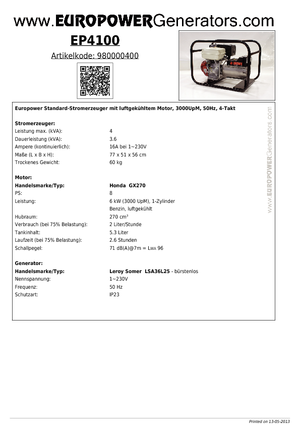 Generatoare de curent pe benzină Europower EP 41000 (LS)