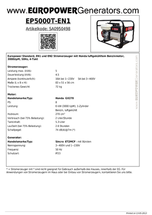 Generatoare de curent pe benzină Europower EP 5000 T-EN1 (S)
