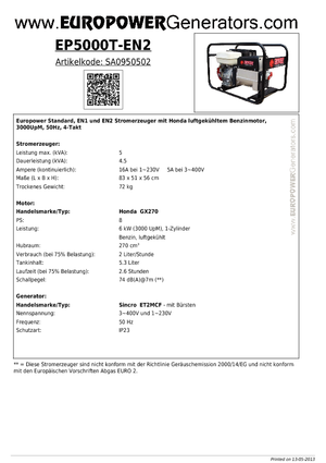Generatoare de curent pe benzină Europower EP 5000 T-EN2 (S)