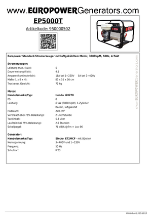 Generatoare de curent pe benzină Europower EP5000T (S)
