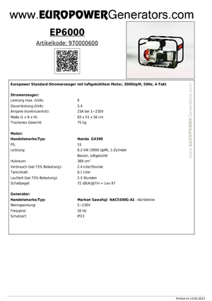 Generatoare de curent pe benzină Europower EP 6000 (MS)