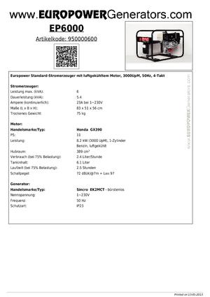Generatoare de curent pe benzină Europower EP6000 (S)