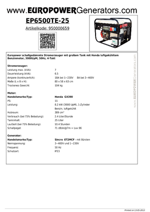 Generatoare de curent pe benzină Europower EP6500TE-25 (S)