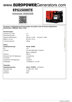 Generatoare de curent pe benzină Europower EPG15000TE (S)