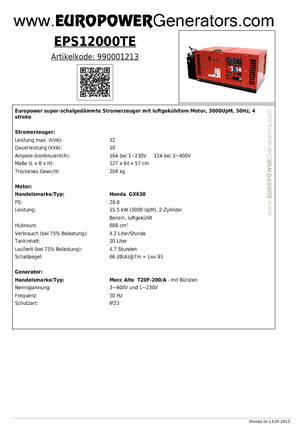 Generatoare de curent pe benzină Europower EPS12000TE (MA)