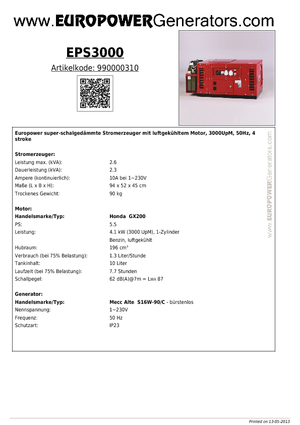 Generatoare de curent pe benzină Europower EPS 3000 (MA)