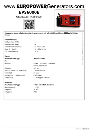 Generatoare de curent pe benzină Europower EPS6000E (S)