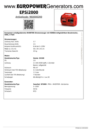 Generatoare de curent pe benzină Europower EPSi2000 (Sa)