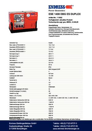 Generatoare de curent pe benzină Endress ESE 1408 DBG ES Duplex Silent