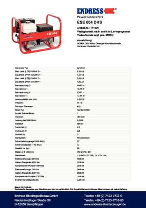 Generatoare de curent pe benzină Endress ESE 604 DHS