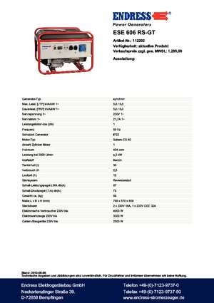 Generatoare de curent pe benzină Endress ESE 606 RS-GT