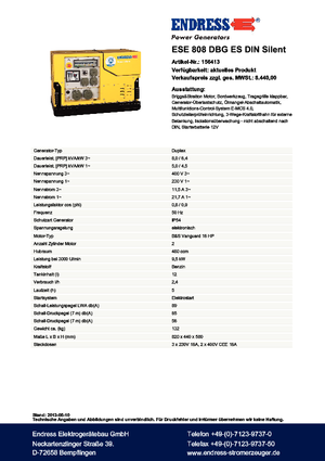 Generatoare de curent pe benzină Endress ESE 808 DBG ES DIN Silent