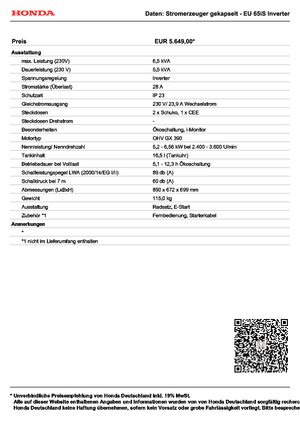 Generatoare de curent pe benzină Honda EU 65 iS