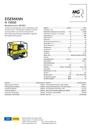 Generatoare de curent pe benzină Eisemann H 10000