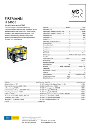 Generatoare de curent pe benzină Eisemann H 5400  E