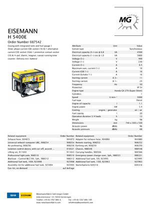 Generatoare de curent pe benzină Eisemann H 5400  E