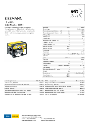Generatoare de curent pe benzină Eisemann H 5400