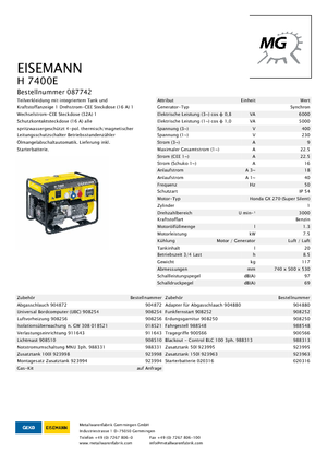 Generatoare de curent pe benzină Eisemann H 7400 E