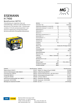 Generatoare de curent pe benzină Eisemann H 7400