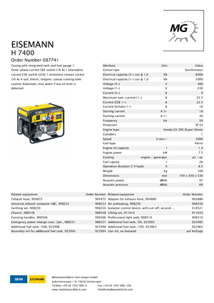 Generatoare de curent pe benzină Eisemann H 7400