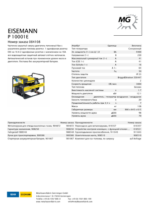 Generatoare de curent pe benzină Eisemann P 10001 E