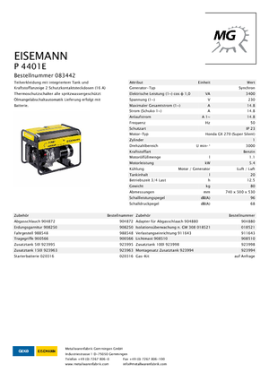 Generatoare de curent pe benzină Eisemann P 4401 E