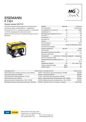 Generatoare de curent pe benzină Eisemann P 7401