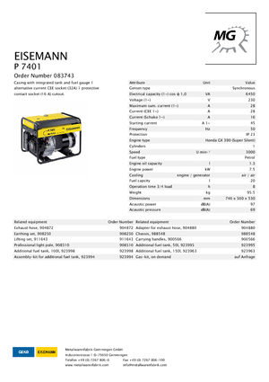 Generatoare de curent pe benzină Eisemann P 7401