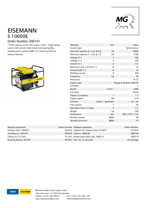 Generatoare de curent pe benzină Eisemann S 10000 E