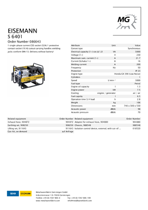 Generatoare de curent pe benzină Eisemann S 6401