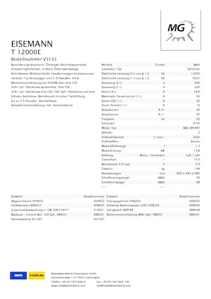 Generatoare de curent pe benzină Eisemann T 12000 E