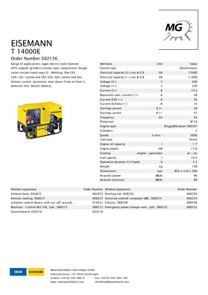 Generatoare de curent pe benzină Eisemann T 14000 E