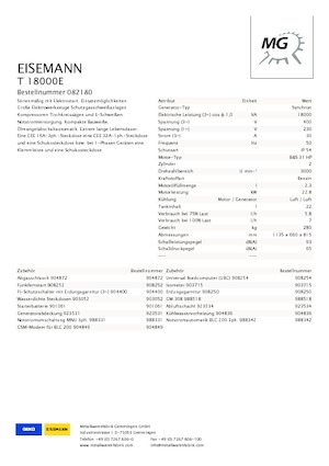 Generatoare de curent pe benzină Eisemann T 18000 E