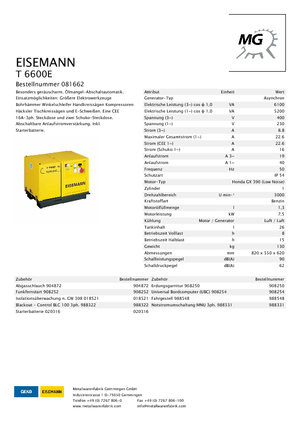 Generatoare de curent pe benzină Eisemann T 6600 E